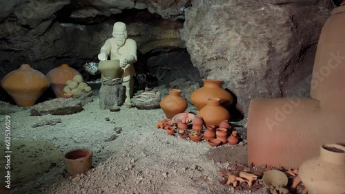 Archaeological excavations in the underground caves. Archeology. Trypil culture photo