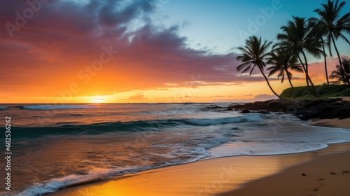 Concept of vacation in an exotic country. Gorgeous sunset on the ocean