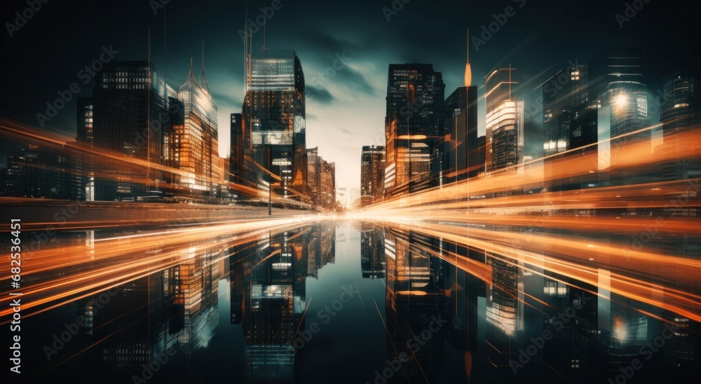 business and finance.abstract business background with buildings and people in motion. motion blur. 