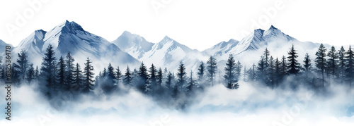 Winter scene with snow-covered mountain tops, cut out © Yeti Studio
