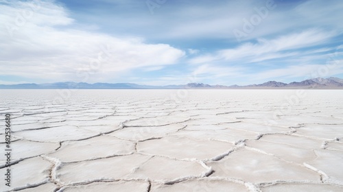 A vast salt flat in the heart of the desert, cracked and desolate.