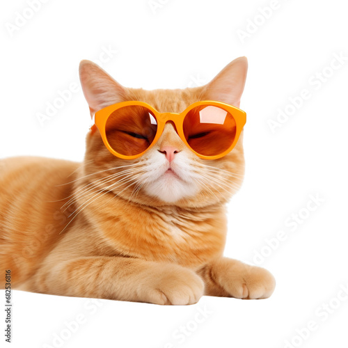 The beautiful cat is a cool orange cat in sunglasses, ready for summer, Isolated on Transparent Background, PNG