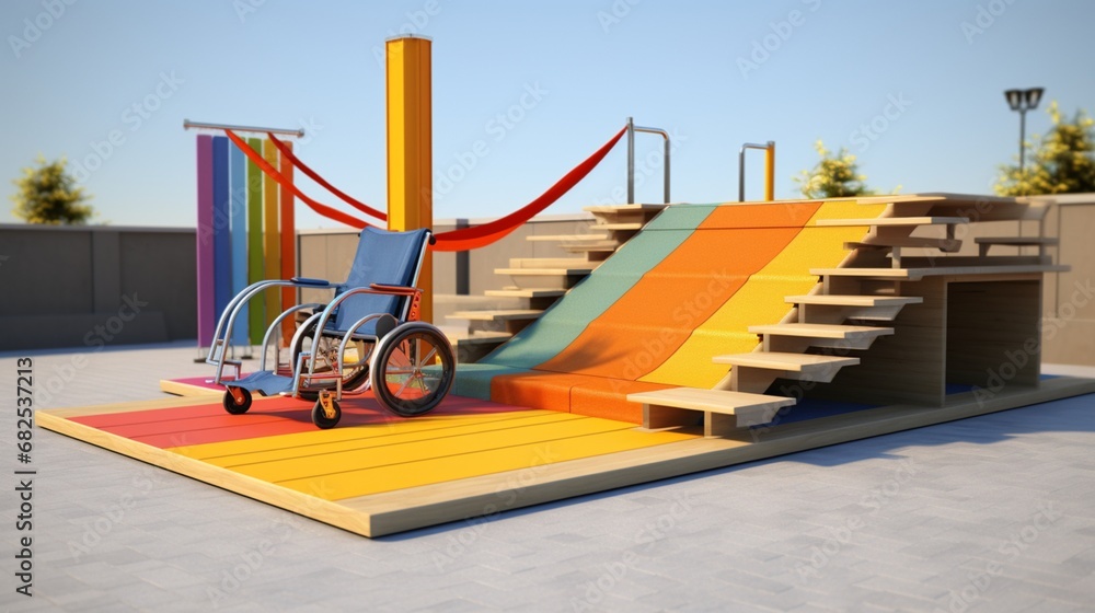 A wheelchair-accessible ramp leading to an inclusive playground, promoting equal opportunities.