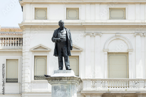 Statue of Camillo Benso, Conte di Cavour at Cavour Square in Padua city center; Veneto, Italy photo