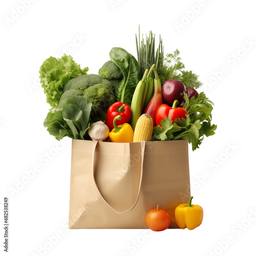 Vegetables and fruit in raw paper basket transparent backgoround