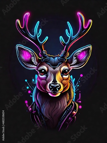 Deer head with antlers in neon style. Vector illustration, deer illustration, illustration deer, deer vector, deer head vector, cute deer illustration, deer icon, deer logo, deer wallpaper, deer head photo