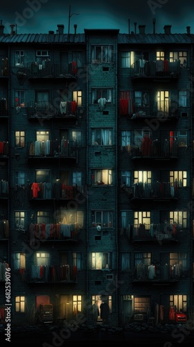 gloomy soviet buildings Russia depressive comfort wallpaper smartphone photo facade night lights