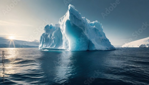 An iceberg dissolving into the vast expanse of the sea, symbolizing the effects of planetary warming and shifts in the Earth's climate