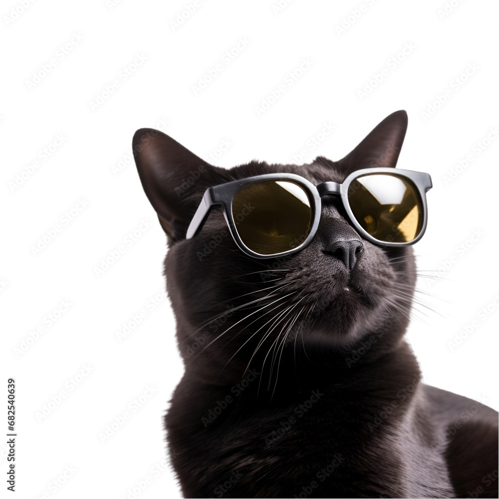 Beautiful black cat, cool and ready for summer in sunglasses, Isolated on Transparent Background, PNG Beautiful black cat, cool and ready for summer in sunglasses, Isolated on Transparent Background, PNG