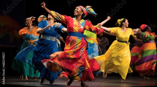 People from around the world participating in a vibrant, cultural dance performance. photo