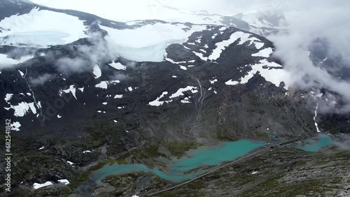 Aerial view above the glaciers melting into the permafrost of Jostedalsbreen National Park photo