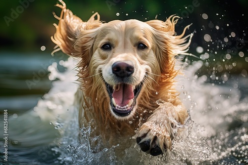 AI cane che corre felice nell'acqua 02 photo