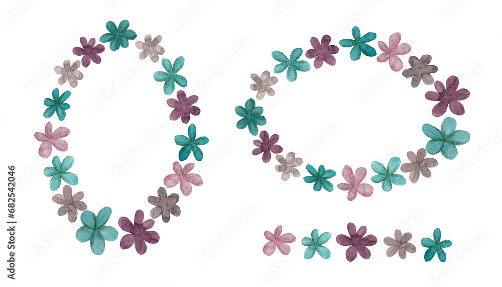 Set of simple watercolor floral frames