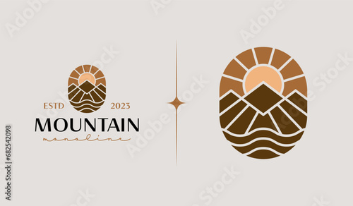 Mountain Peak Sunburst Logo Template. Universal creative premium symbol. Vector illustration. Creative Minimal design template. Symbol for Corporate Business Identity