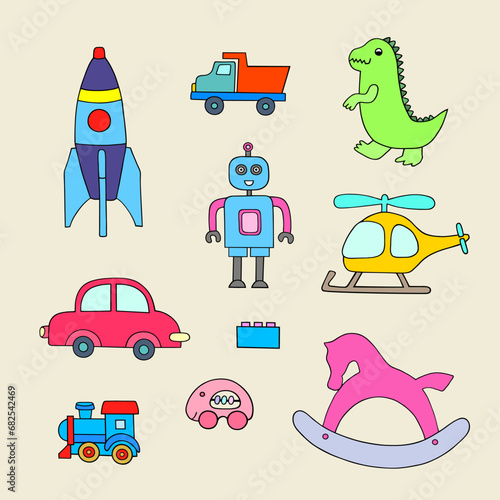 A set of children toys. Children theme.