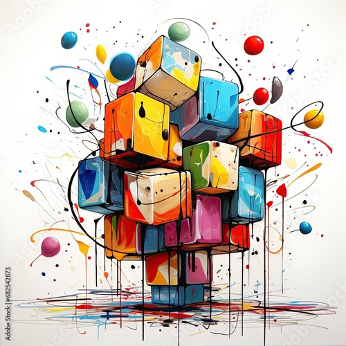 Rubik Cube abstract caricature surreal playful painting illustration tattoo geometry modern © Wiktoria