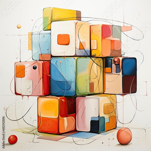 Rubik Cube abstract caricature surreal playful painting illustration tattoo geometry modern © Wiktoria