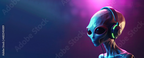 Cinema concept. Concept of a music festival. Blue alien ondark Background photo