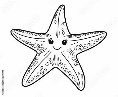 Smiling Starfish star fish,  sea ocean themed, coloring book page, coloring book, outline, SVG vector art, isolated on a white background