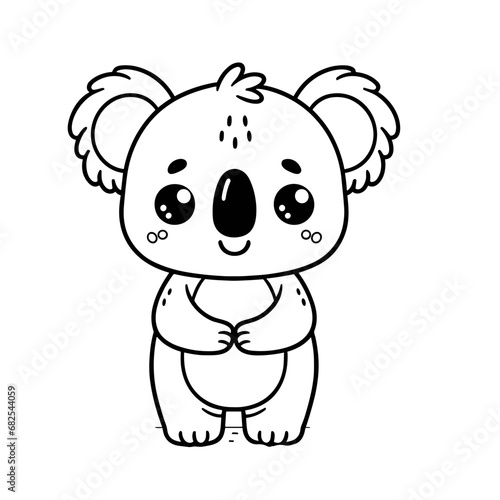 Smiling koala bear, australian zoo safari themed, coloring book page, coloring book, outline, SVG vector art, isolated on a white background