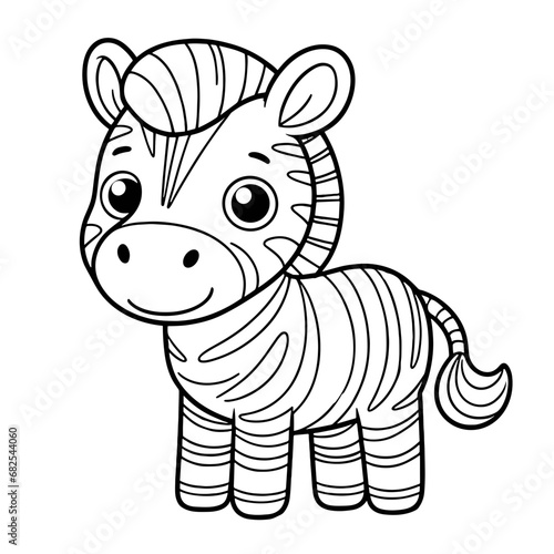 Smiling zebra  zoo safari african desert themed  coloring book page  coloring book  outline  SVG vector art  isolated on a white background