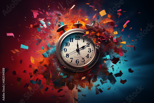 Time is running out, Color Explosion Clock, red and blue - AI Generated