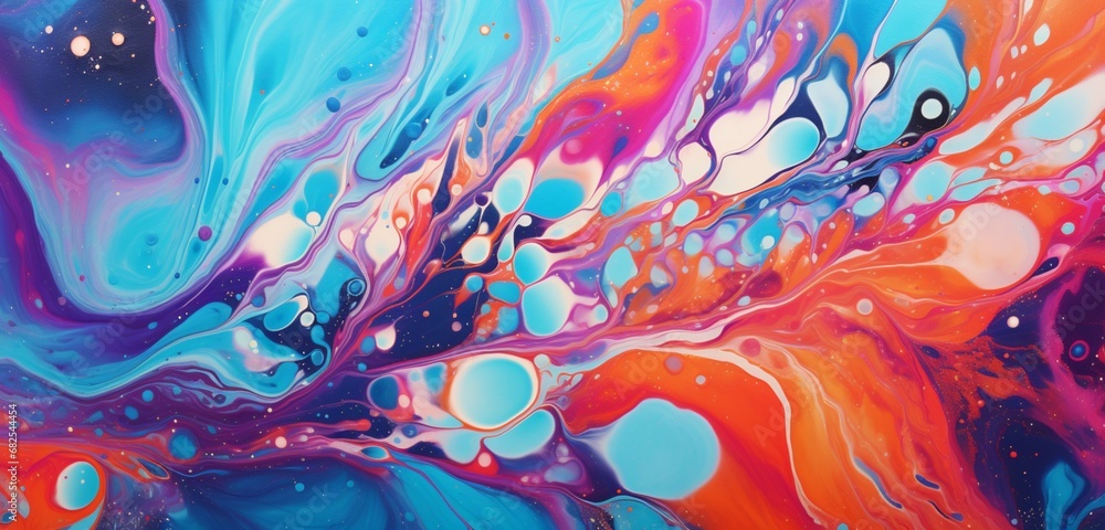 Fototapeta Wet paints in a vibrant abstract pattern on an oily surface.