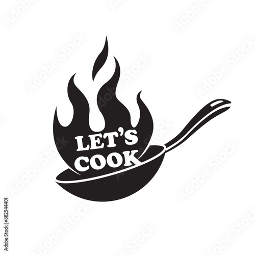 cooking process on pan with fire isolated on white background