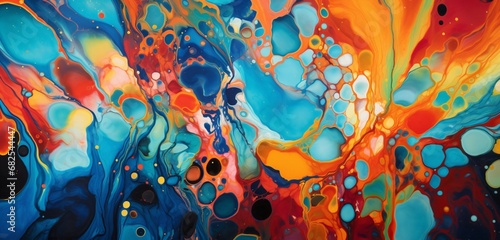 Wet paints in a vibrant abstract pattern on an oily surface. photo