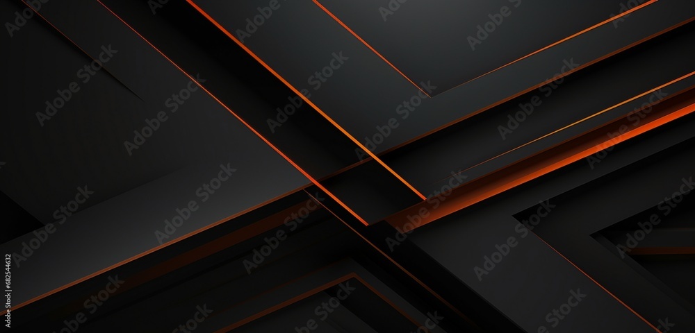 Wide horizontal banner in black with orange and gray lines. Abstract horizontal dark modern athletic geometric background. A vector-based image. Wide horizontal banner in black with orange and gray lines. Abstract horizontal dark modern athletic geometric background. A vector-based image.