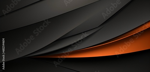 Wide horizontal banner in black with orange and gray lines. Abstract horizontal dark modern athletic geometric background. A vector-based image.