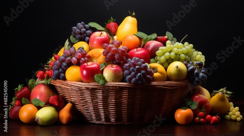 fresh fruit basket  concept  healty food  copy space  16 9