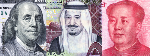 Benjamin Franklin, King Salman Bin Abdulaziz Al Saud and Mao Zedong portraits from banknotes photo