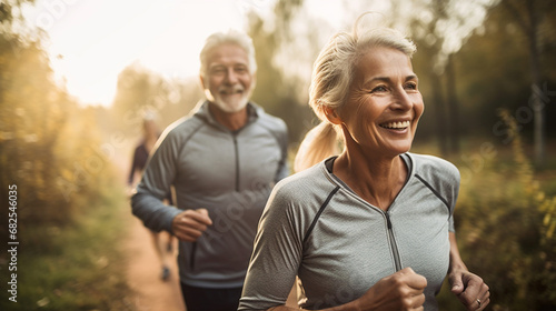 Fictitious older caucasian couple goes for a run AI generative