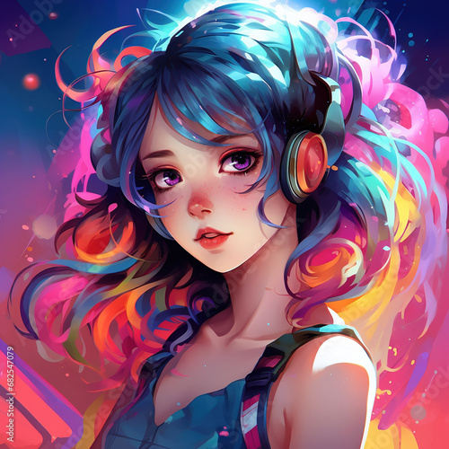cute anime girl with multicolored hair x © shobakhul