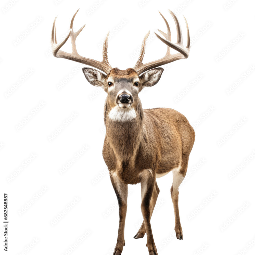 Obraz premium a Whitetail deer, full body, front view in an isolated and transparent PNG in a Wildlife-themed, photorealistic illustration. Generative ai