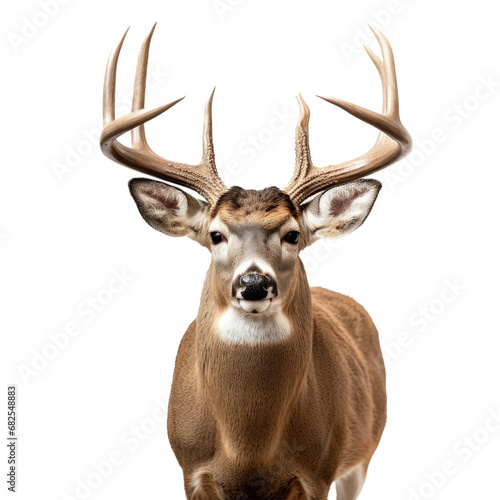  a Whitetail deer portrait   front view in an isolated and transparent PNG in a Wildlife-themed  photorealistic illustration. Generative ai