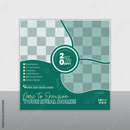 Social media post design template with creative design concept and editable content for a real estate company to promote their business on social media.