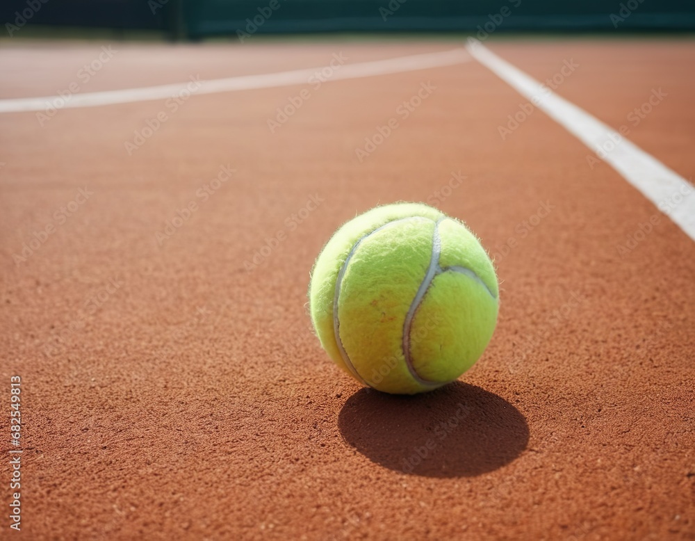 Tennis ball on court closeup.