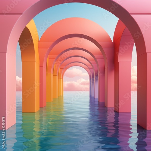 Fotografia a pink and orange archways in water