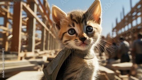 A kitten dressed as builder UHD wallpaper © Ghulam