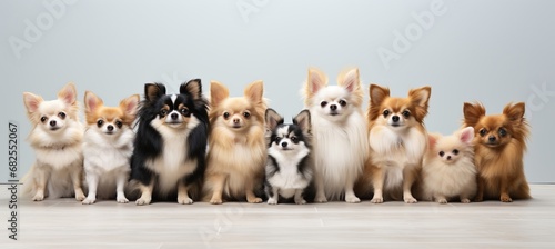 An assortment of cute and playful dogs posing in a studio environment, isolated on a clean white background with plenty of copyspace for adding text or other elements.