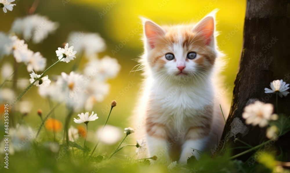 kitten in summer meadow. 