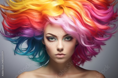 a woman with colorful hair
