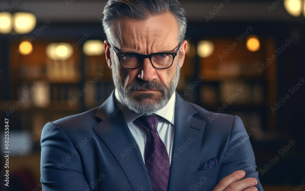Middle-aged angry man wearing a suit, arrogant, being the best in the world, narcissistic personality disorder Middle-aged angry man wearing a suit, arrogant, being the best in the world, narcissistic personality disorder