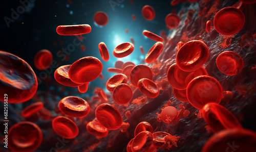 Photo human red blood cells with blood macro photography