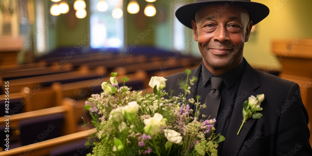 Professional Funeral Service Attendant Guiding Mourners with