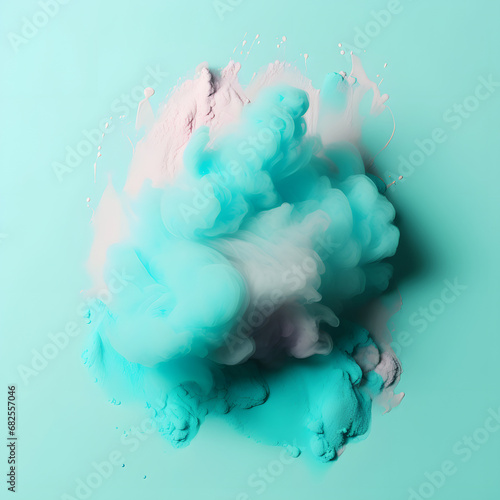 Cloud of turquoise and pink powder, creative aesthetic background