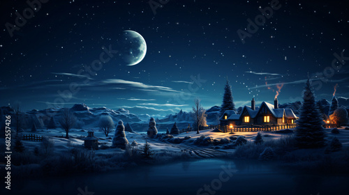 little christmas town covered in snow and with moon in the sky © CROCOTHERY