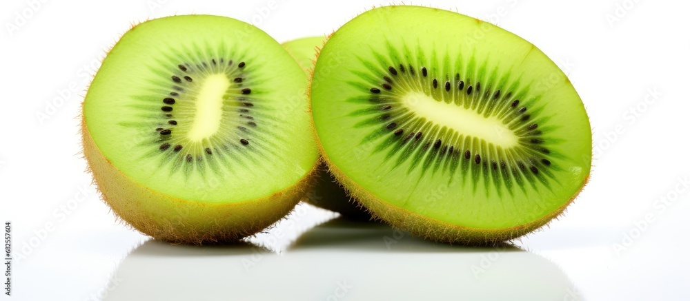 Fototapeta premium In an isolated white background, a tropical fruit with a vibrant green hue exudes a healthy and natural vibe, promising a nutritious and organic diet while offering a texture-rich treat packed with